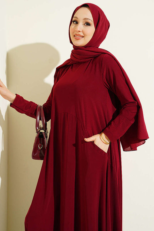 Cepli Asimetrik Kesim Sandy Elbise Bordo