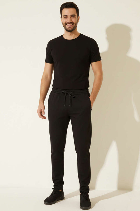 Men's Sweatpants with Pockets and Waistband Elastic Black