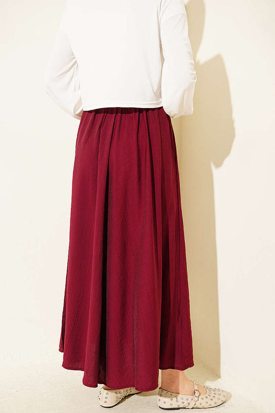 Basic Skirt with Elastic Waist and Pockets, Burgundy