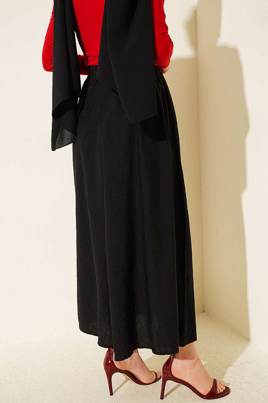 Basic Skirt with Elastic Waist and Pockets Black
