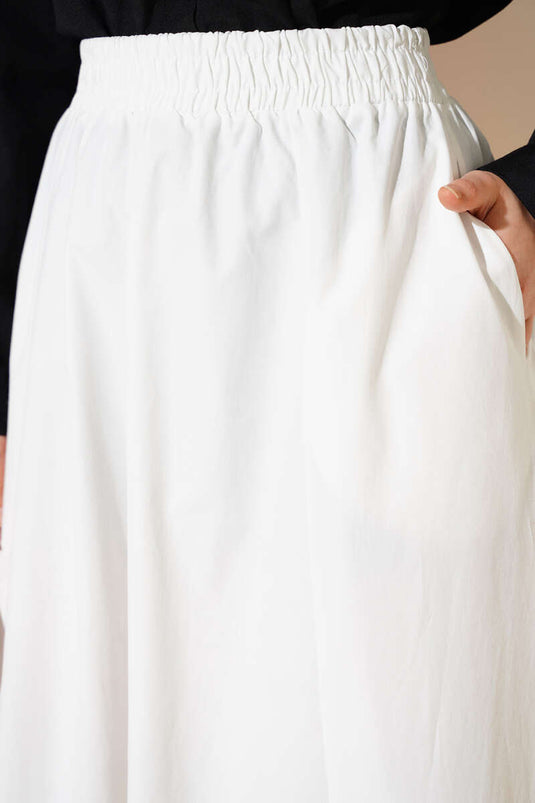 Plain Skirt with Elastic Waist and Pockets White