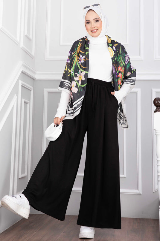 Schwarze Elastische Rockhose Mit Taschen