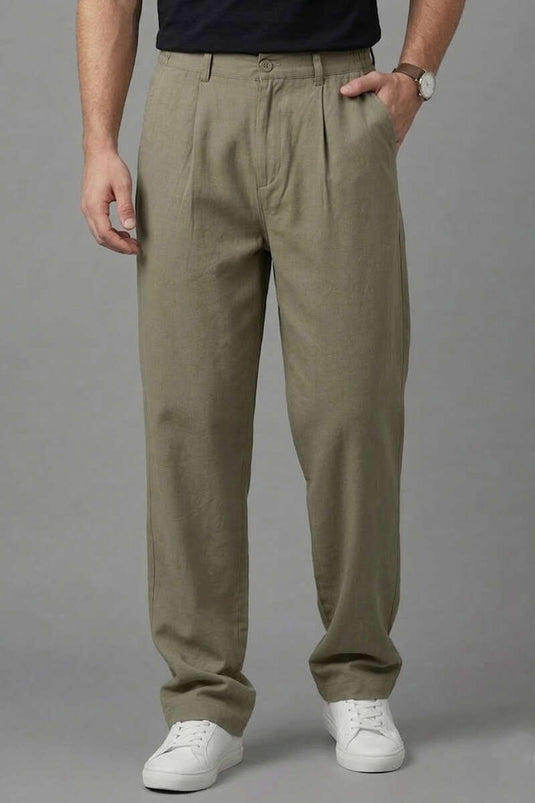 Loose Fit Modal Fabric Pants with Pockets, Khaki
