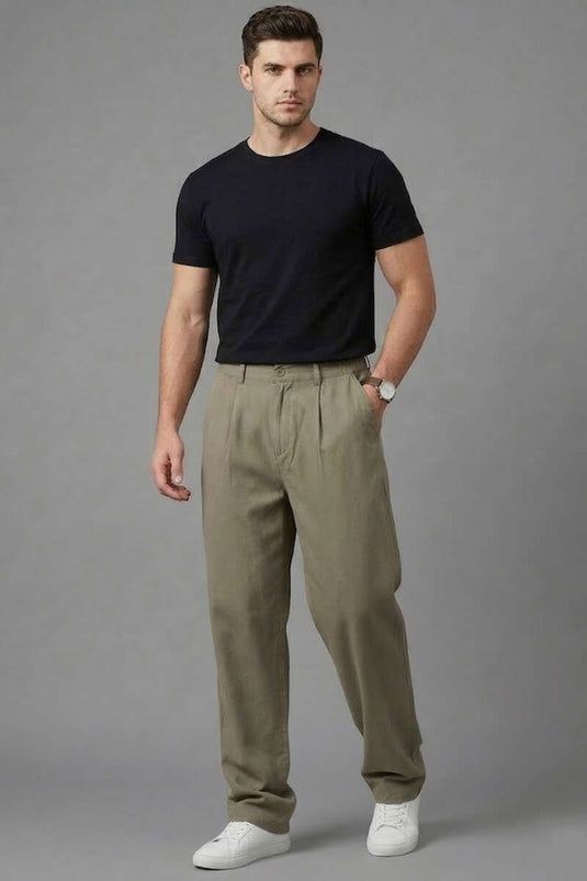 Loose Fit Modal Fabric Pants with Pockets, Khaki