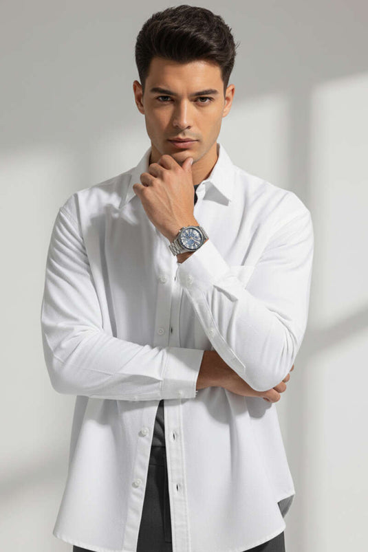 Cotton Men's Shirt with Pockets, White