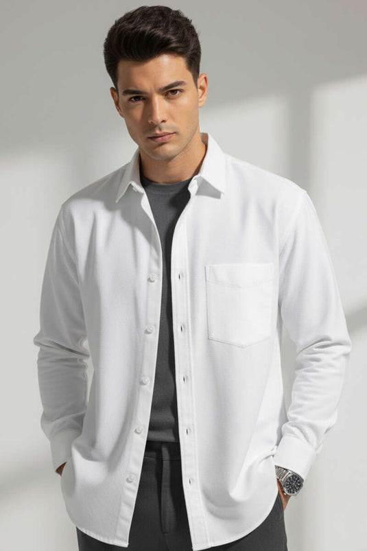 Cotton Men's Shirt with Pockets, White