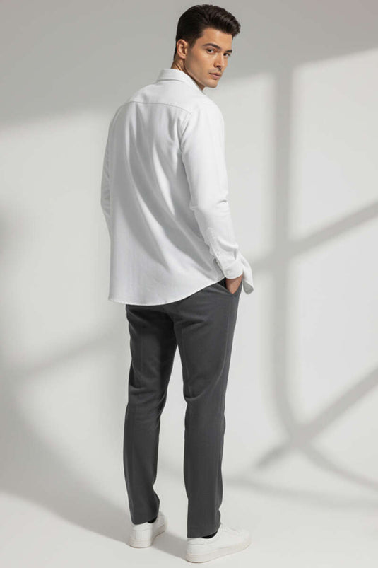 Cotton Men's Shirt with Pockets, White