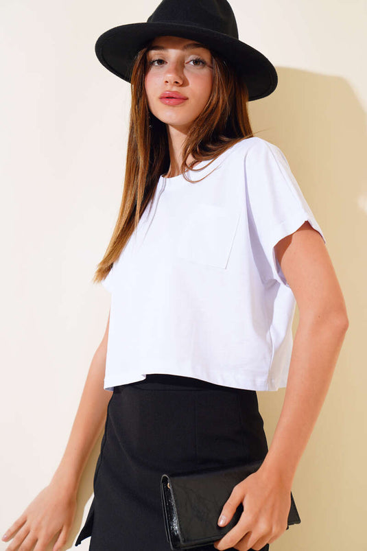 Pocket Double Sleeve Short T-shirt White