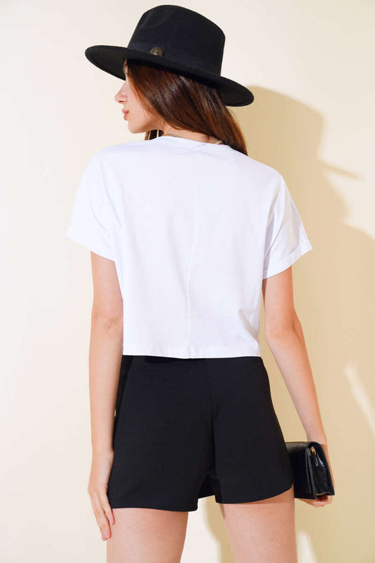 Pocket Double Sleeve Short T-shirt White