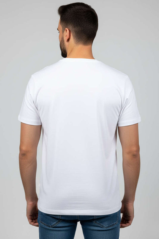تيشيرت رجالي مطبوع بتقنية الحقن مع جيوب، أبيض