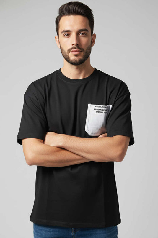Cepli Enjeksiyon Baskı Erkek Tshirt Siyah
