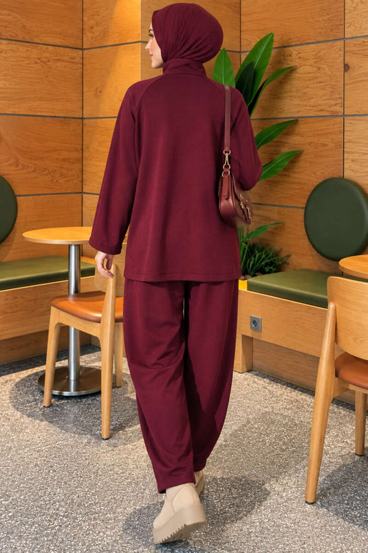 Cargo Broek Set Met Ritsdetail In Pruim