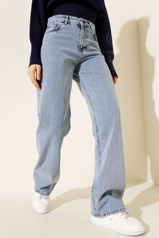 Wide-Leg Jeans with Pockets Light Blue