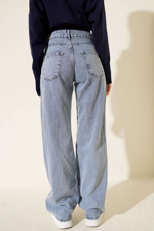 Wide-Leg Jeans with Pockets Light Blue