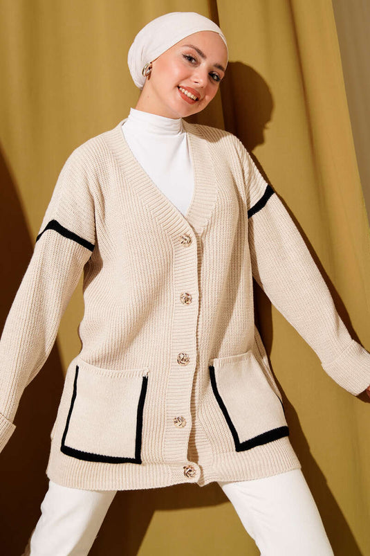 Gilet tricoté avec boutons et poches dorés (Pierre)