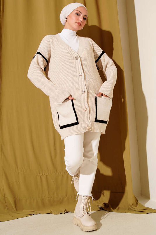 Gilet tricoté avec boutons et poches dorés (Pierre)