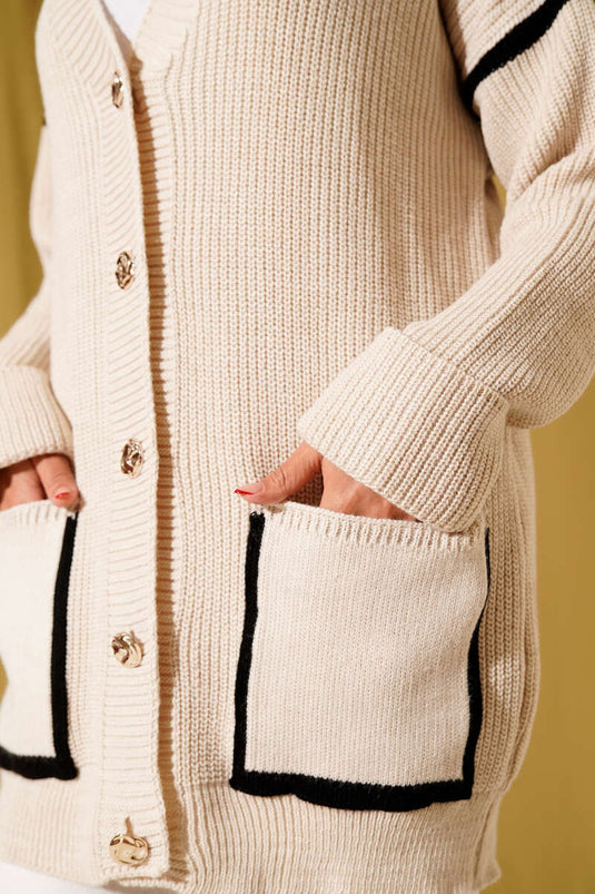 Gilet tricoté avec boutons et poches dorés (Pierre)