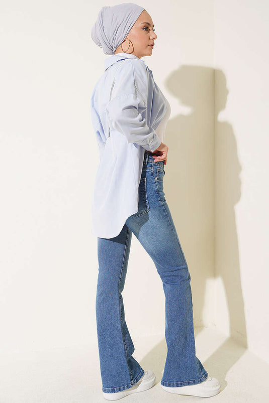 Blauwe Spaanstijl Jeans Met Zakken