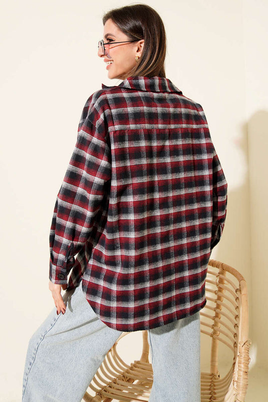 Pocketed Square Striped Shirt Burgundy