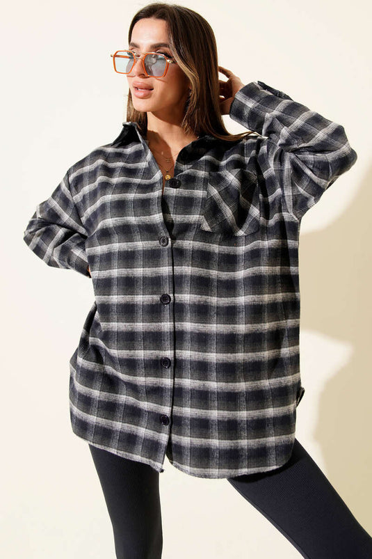 Pocketed Square Striped Shirt, Dark Gray