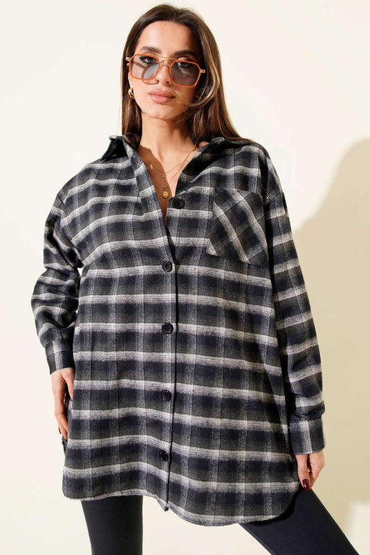 Pocketed Square Striped Shirt, Dark Gray