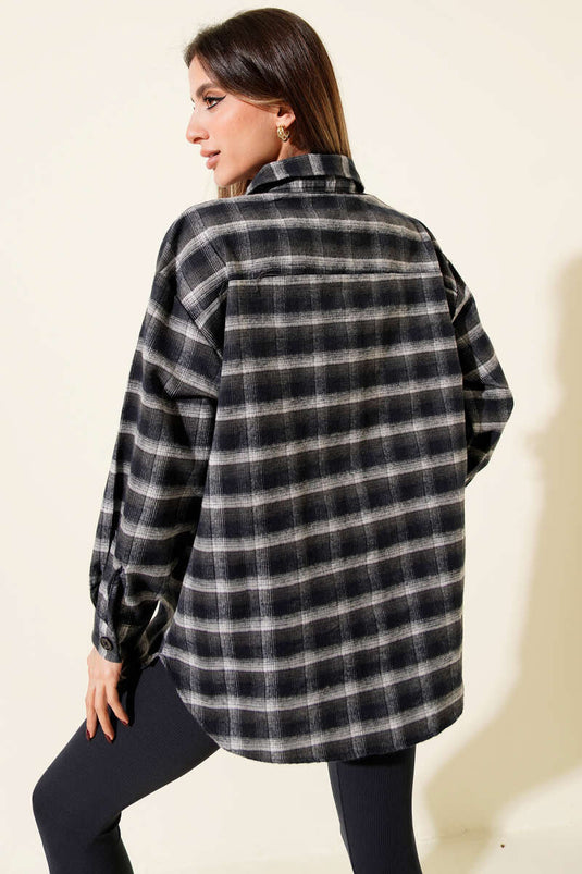 Pocketed Square Striped Shirt, Dark Gray