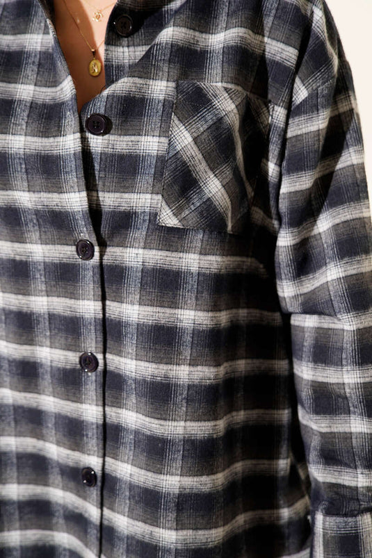 Pocketed Square Striped Shirt, Dark Gray