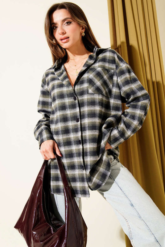 Pocketed Square Striped Shirt, Khaki