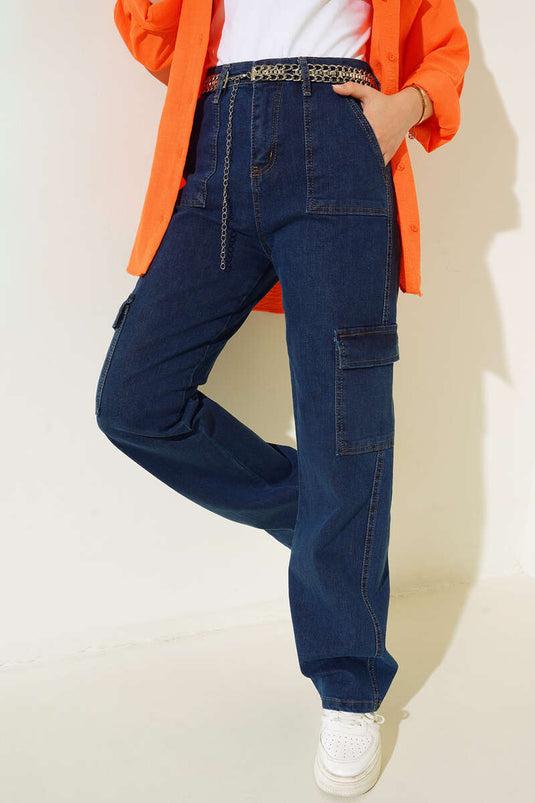 جيب السراويل البضائع الأزرق الداكن