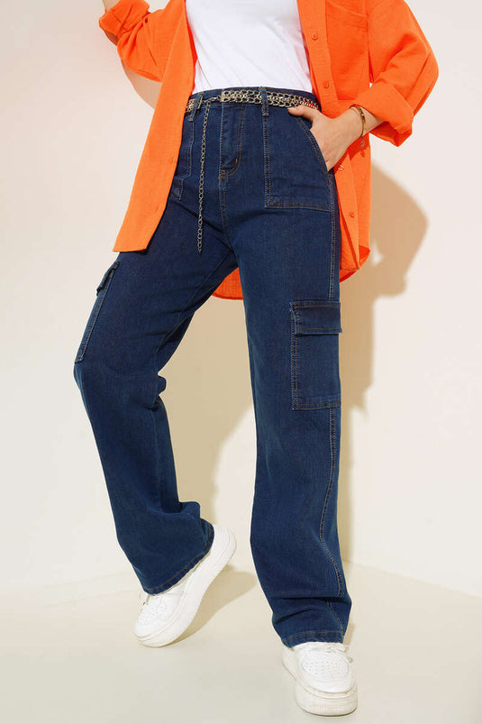 جيب السراويل البضائع الأزرق الداكن