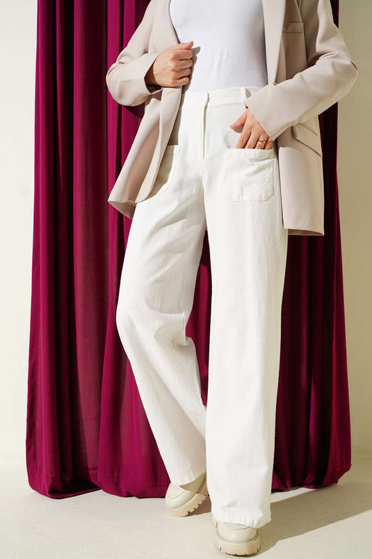 Pantalon à larges jambes en lin Cepli couleur écru