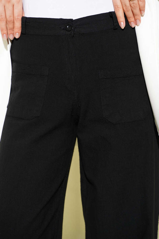 Pantalon à larges jambes en lin Cepli noir