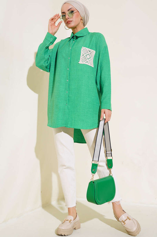 قميص كتان مع جيوب بينيتون