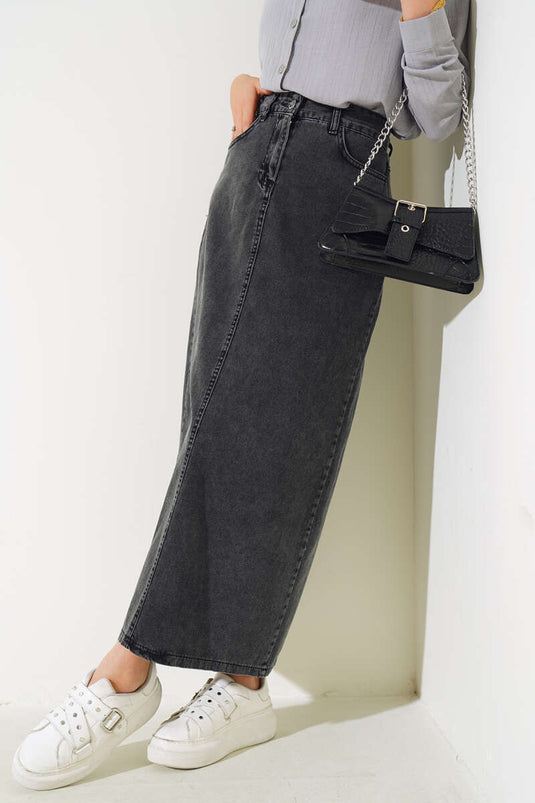 Denim Skirt with Pockets Smoke