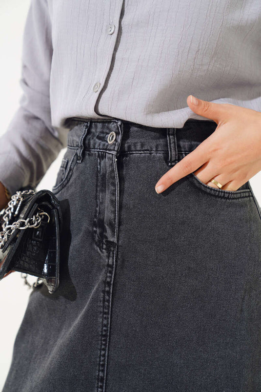 Denim Skirt with Pockets Smoke