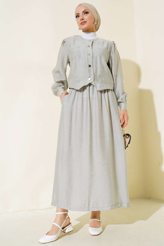 Pocket Metal Button Nederdel Dobbelt Suit Grå