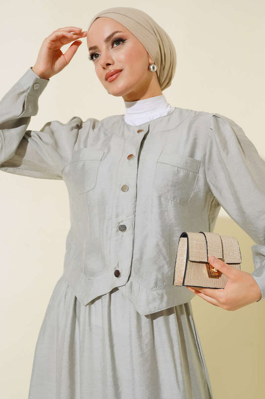 Pocket Metal Button Nederdel Dobbelt Suit Grå