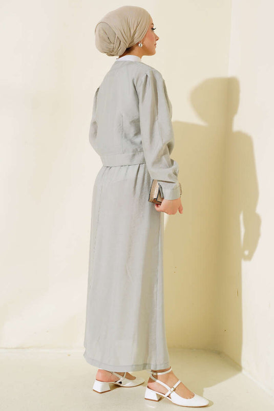 Costume Double Jupe Boutonnée En Métal Avec Poche Gris