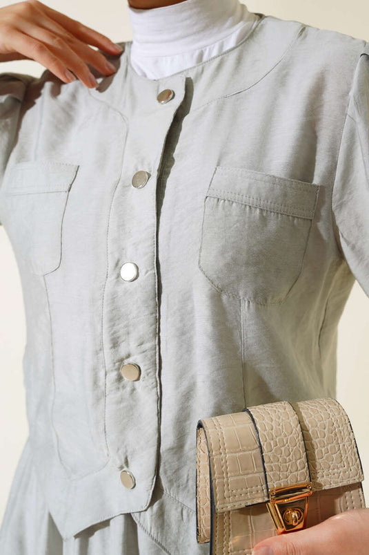 Costume Double Jupe Boutonnée En Métal Avec Poche Gris