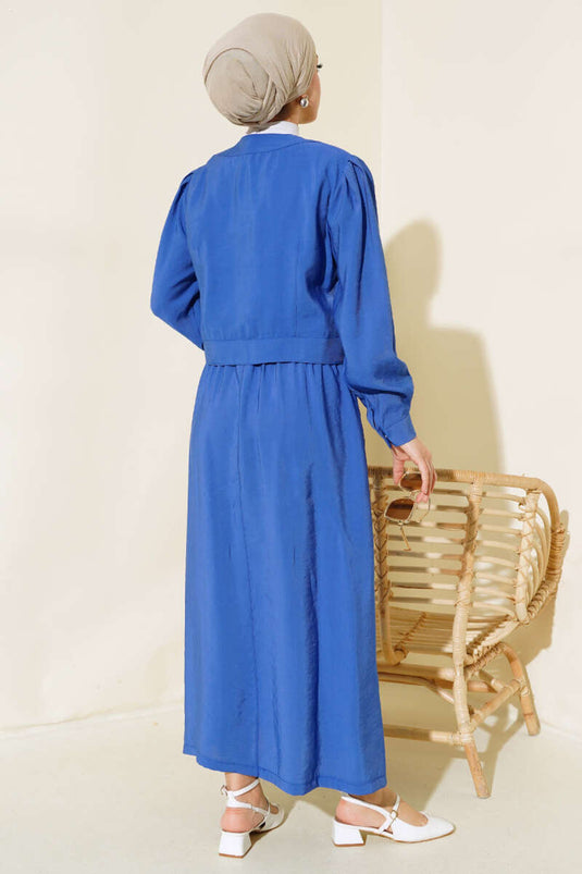 Cepli Metal Düğmeli Etekli İkili Takım Indıgo