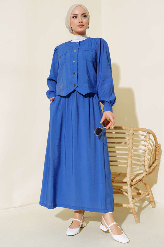 Pocket Metal Button Nederdel Dobbelt Suit Indigo