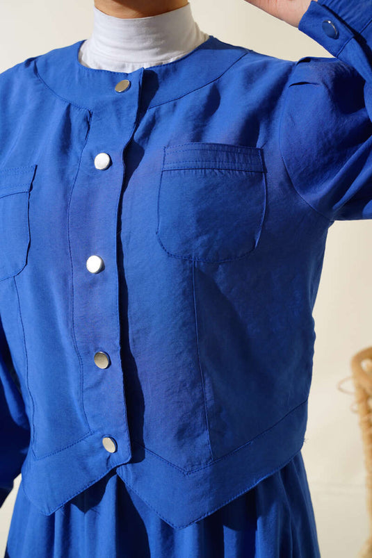 Cepli Metal Düğmeli Etekli İkili Takım Indıgo