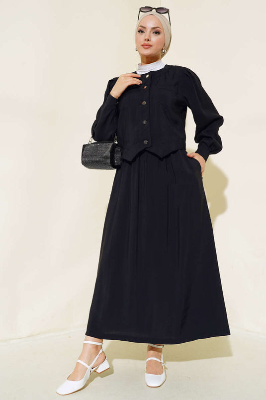 Pocket Metal Button Nederdel Dobbeltdragt Sort