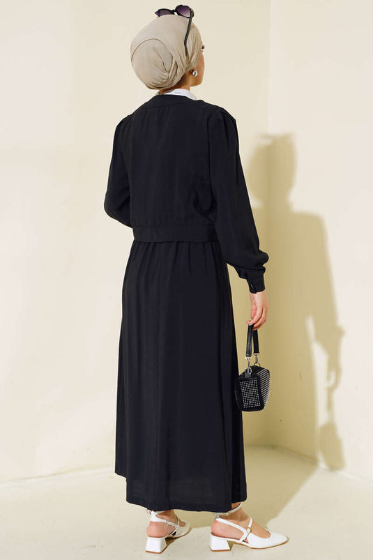 Pocket Metal Button Nederdel Dobbeltdragt Sort