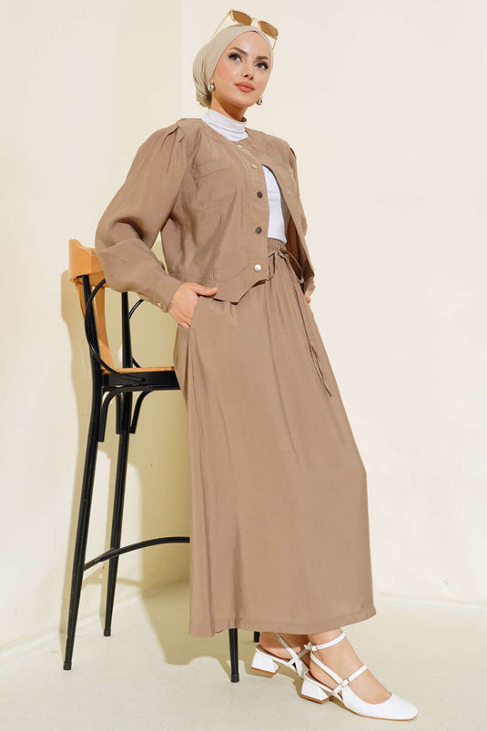 Pocket Metal Button Nederdel Dobbeltdragt Mink