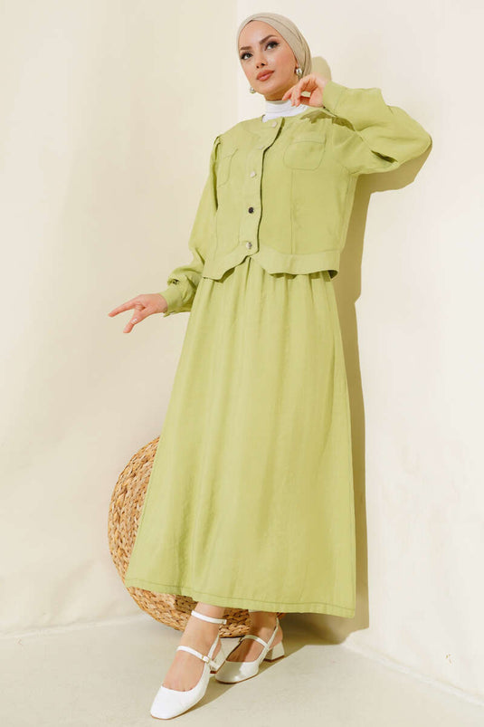 Pocket Metal Button Nederdel Dobbeltdragt Grøn