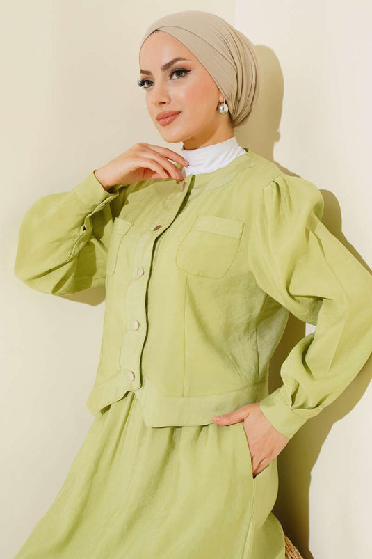 Pocket Metal Button Nederdel Dobbeltdragt Grøn