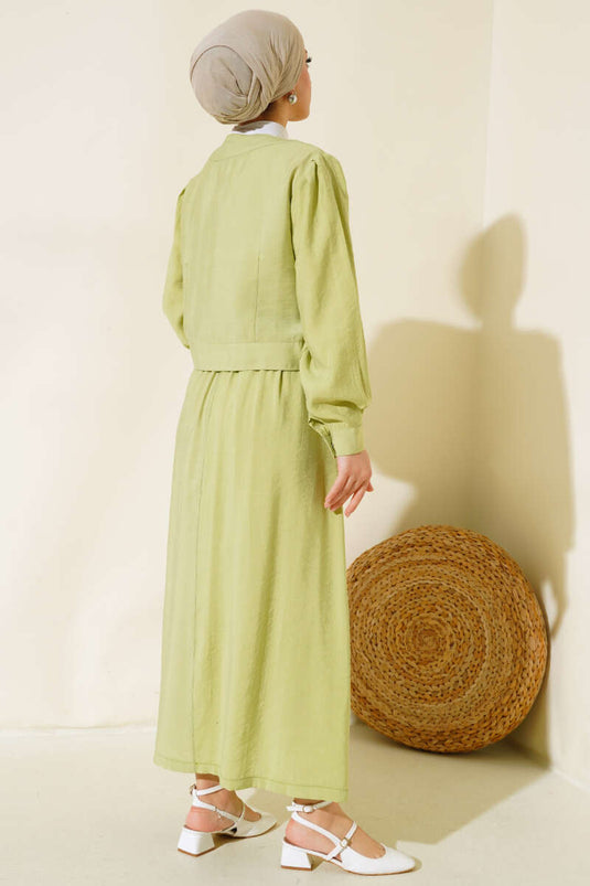 Costume Double Jupe Boutonnée En Métal Avec Poche Vert