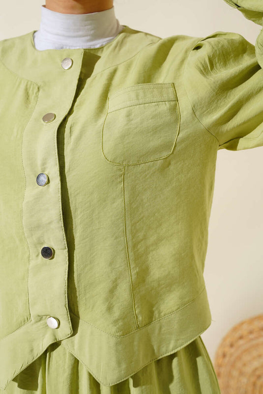 Costume Double Jupe Boutonnée En Métal Avec Poche Vert