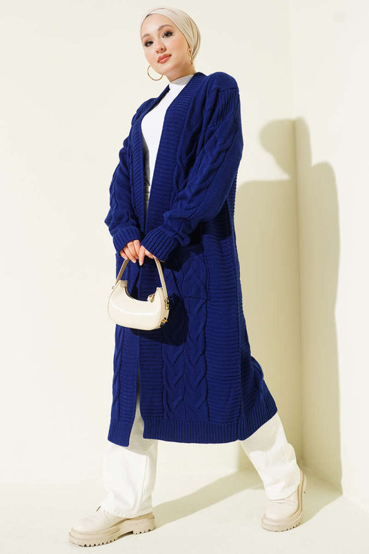 Cepli Örgü Desenli Uzun Hırka Parlement